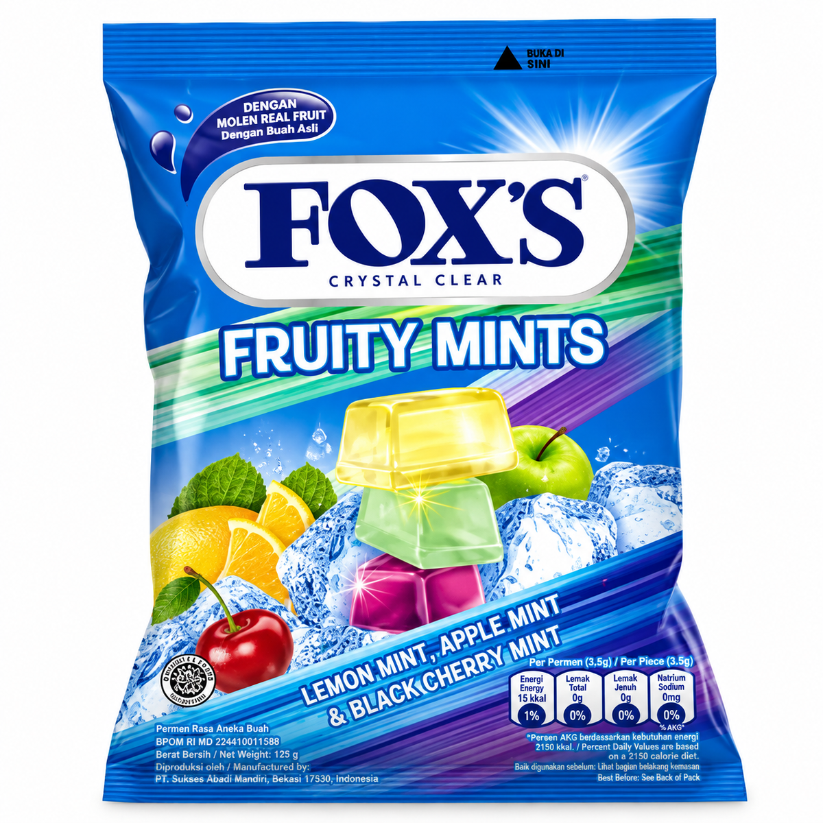 Permen Fox's / Foxs Candy / Crystal Clear Candies / Barley Mint & Cherry Mints / Lemon & Apple - COD