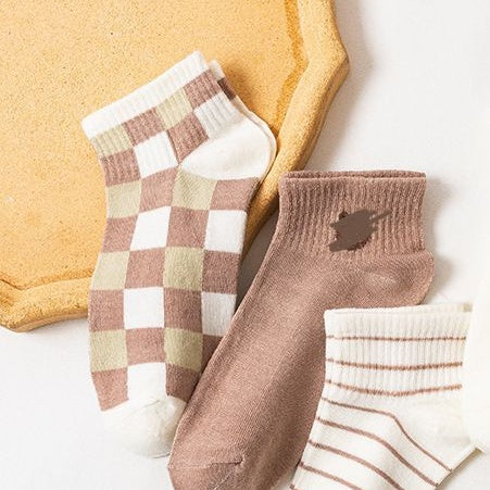 Kaos Kaki Bear Chocolate Cute Women Socks Import Kaos Kaki Berkualitas Square  White Kaos Kaki Beruang Korean Style