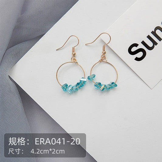 Pekanbaru Anting Wanita Korea Biru Emas Permata Anting Panjang Elegan Simple Beda Kiri Kanan Anting Berkualitas Korean Style
