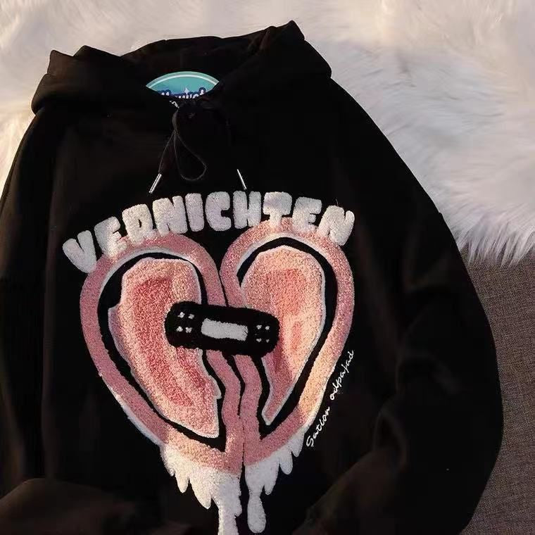 Hoodie Oversize Vernichten Love Plester Broken Heart Hoodie Swag Trending Hoodie Couple Unisex Street Style Love Bordir Hoodie Berkualitas Korean Style