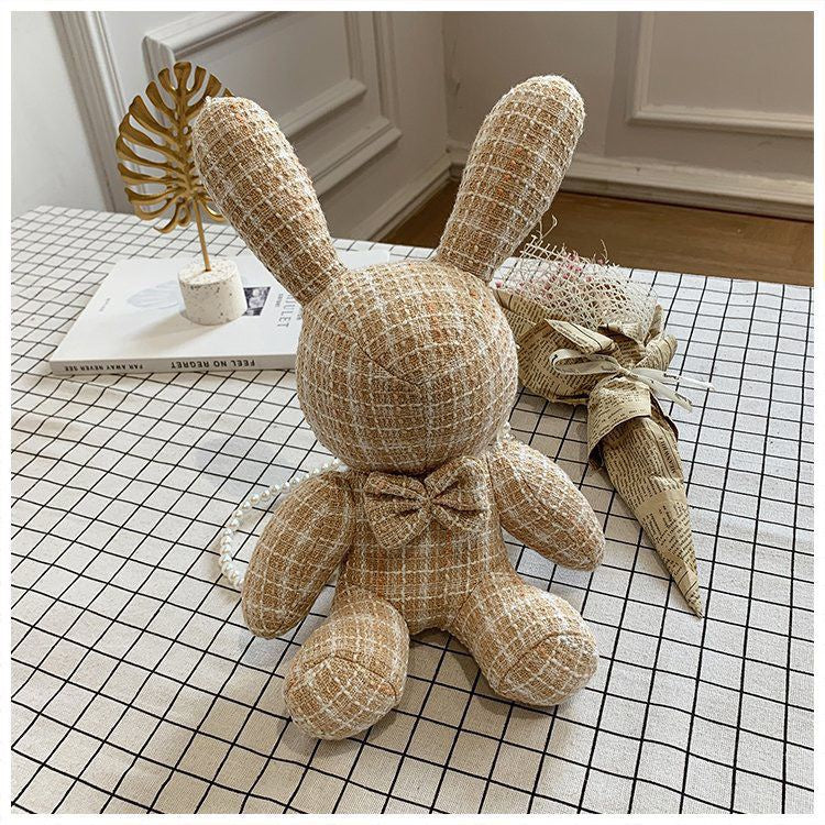 Tas Rabbit Motif Garis Aesthetic Tas Mini Lucu Tas Jalan Tas Selempang Kelinci Pita Tali Pearl Mutiara Elegan Tas Unik Berkualitas Korean Style Tas Three Tone Soft Color