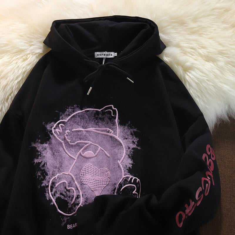 Hoodie Oversize Bear Splash Lucu Imut Hoodie Pink Bordir Timbul Elegan Bemesho Bear is Absolutely Reliable Cute Couple Unisex Hoodie Street Style Teddy Bear Hide And Seek Korean Style