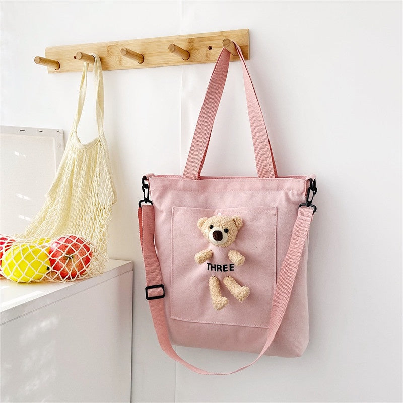 Tote Bag Beruang Lucu Teddy Bear Unisex Totebag Timbul Unik Resleting Berkualitas Tas Tote Kuliah Sekolah Big Capacity Korean Style