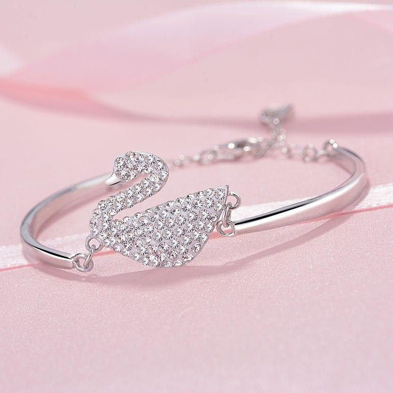 Pekanbaru Gelang Bracelets Fashion Swan Cuff Bracelet With Zircon Women Animal Bird