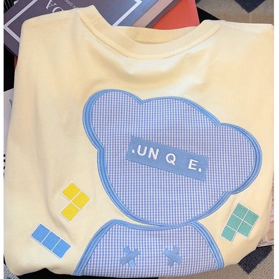 Kaos Oversize Teddy Bear Tetris Soft Colorful T-shirt Playful Beruang Lucu Unik Kaos Berkualitas Cute Tshirt Couple Unisex Gambar Bear Besar Lucu Bordir Puzzle Tetris Unique Street Style Korean Style