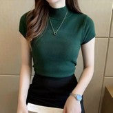 [SDW] pekanbaru/Baju Model Turtleneck Kaos Lengan Pendek Carenina Baju RIB Garis-Garis (LD 80, P 40)