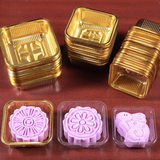 Pekanbaru Mooncake Tray / Alas Kue Bulan Warna Emas Dan Bening Berbagai Ukuran Per Pack