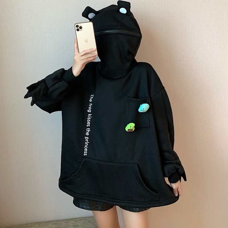 Hoodie Oversize Katak Kodok Korea Hoodie Topi Full Zipper Lucu Avocado Dino Hoodie Unisex Besar Korean Style