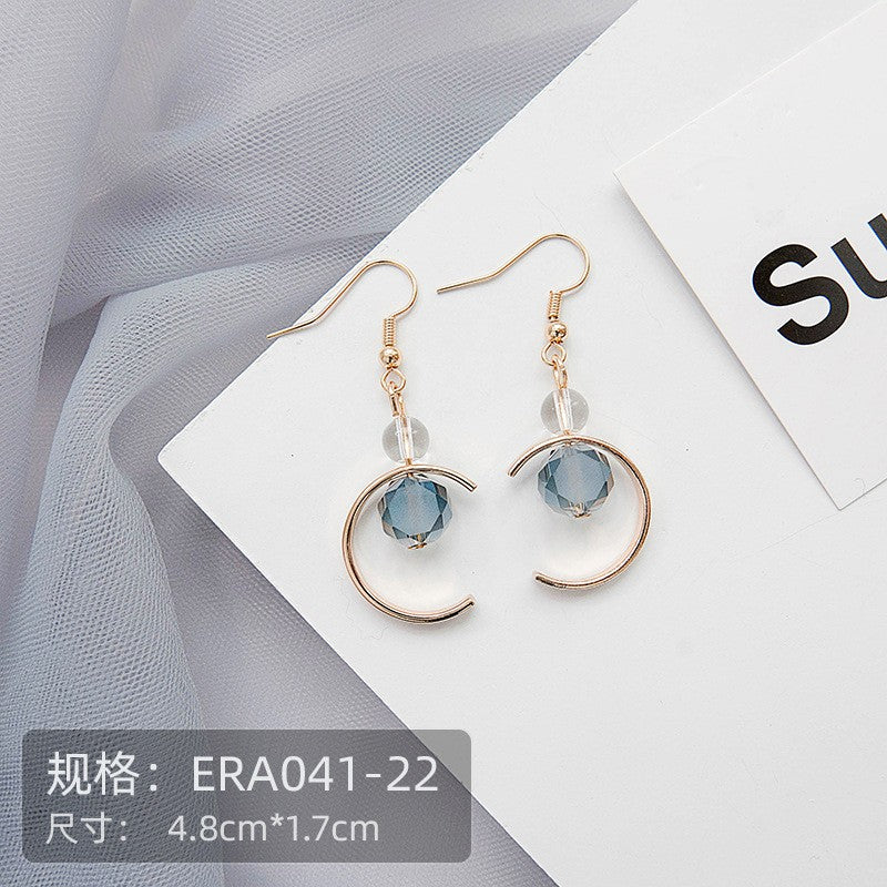 Anting Wanita Korea Biru Emas Permata Anting Panjang Elegan Simple Beda Kiri Kanan Anting Berkualitas Korean Style