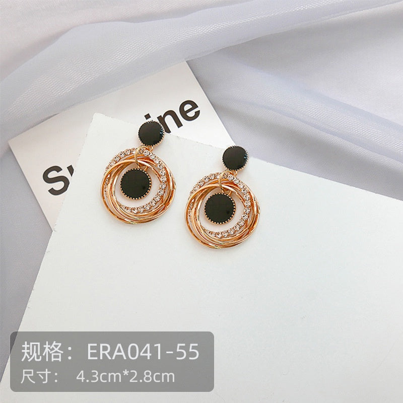 Anting Wanita Hitam Love Bunga Permata Black Pearl Earrings Anting Besar Anting Panjang Anting Drop Anting Hoop Berkualitas Korean Style
