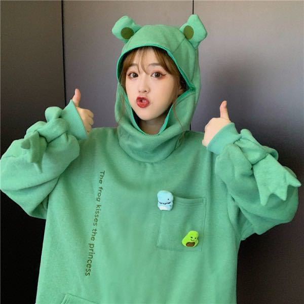 Hoodie Oversize Katak Kodok Korea Hoodie Topi Full Zipper Lucu Avocado Dino Hoodie Unisex Besar Korean Style