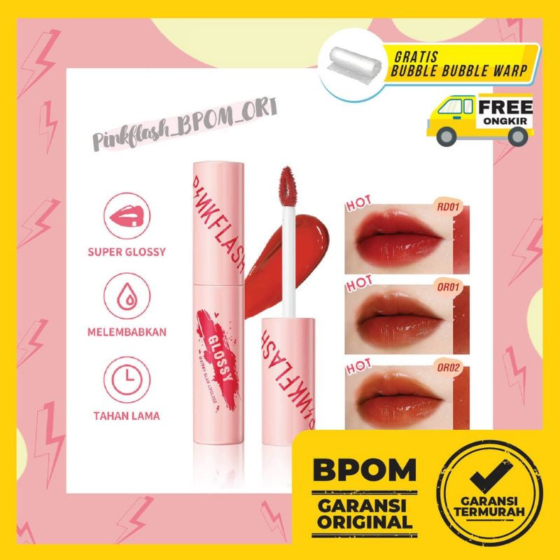Pekanbaru Pinkflash Watery Glam Lipgloss Super Glossy Shiny Lip Tint High Quality
