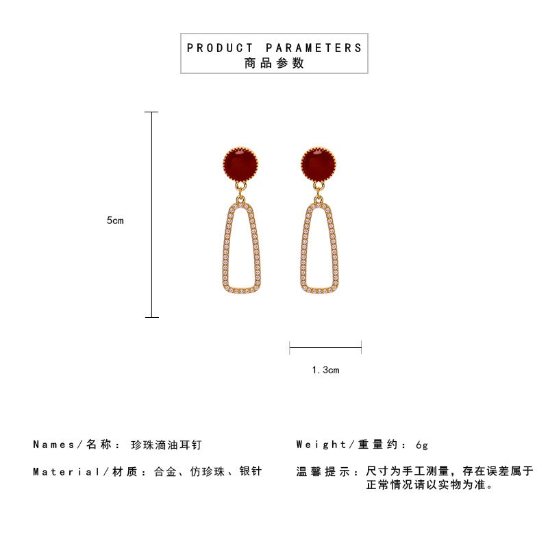 Anting Wanita Bentuk Hati Maroon Anting Panjang Besar Anting Simple Elegan Maroon Woman Earrings Korean Style Anting Berkualitas