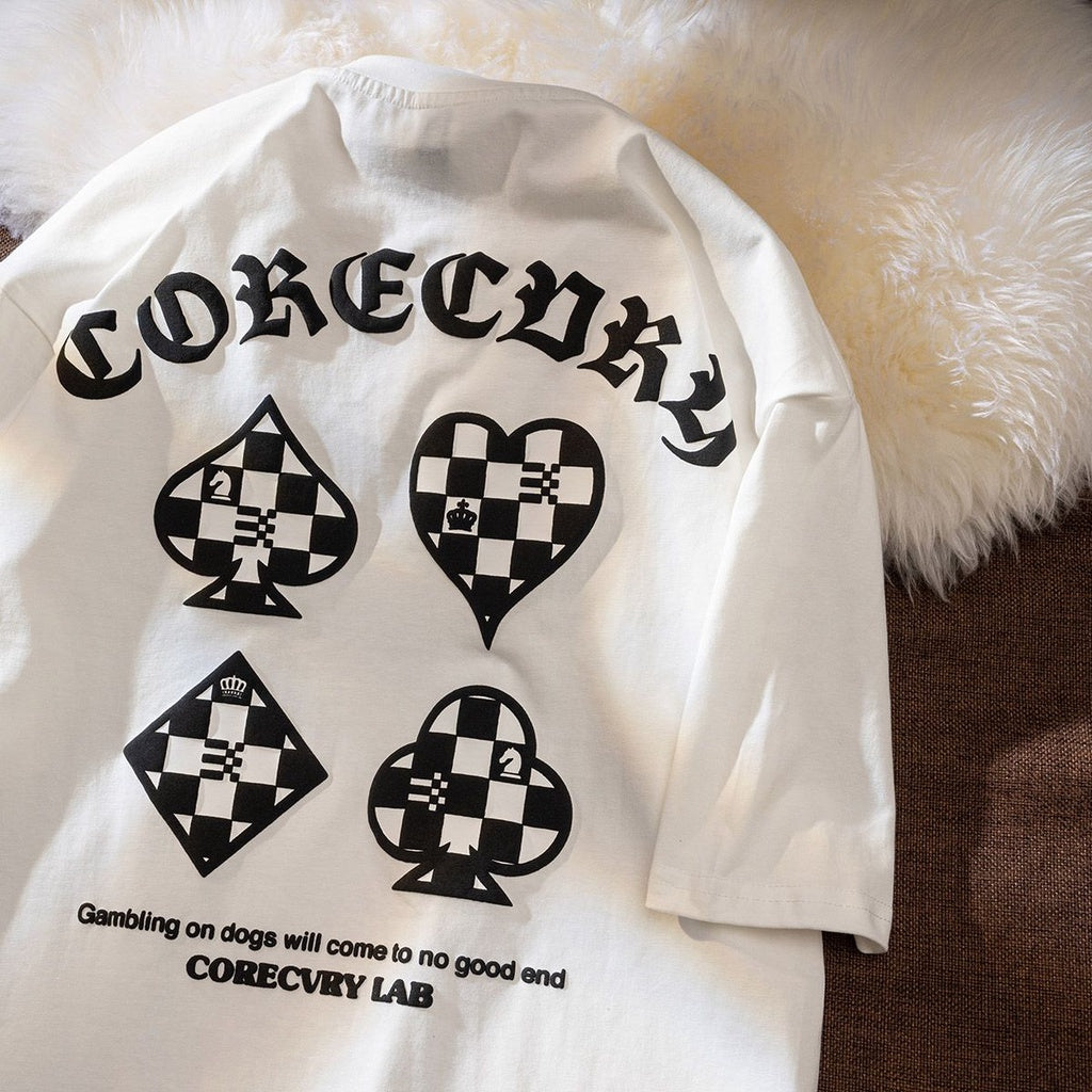 Kaos Oversize Poker Corecory Across The Future Tshirt Spade Heart Diamond Club T-shirt Couple Unisex Catur Chess Kuda Black White Berkualitas Street Style Corecvry Club Korean Style