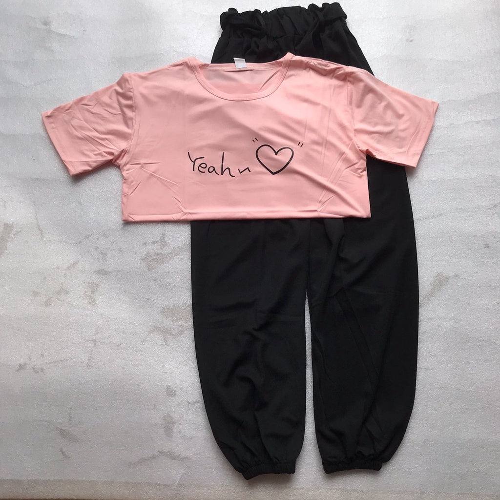 Setelan Wanita Daily Set One Set Oversize Hijau Hati Love Selebgram Korean Style Baju 1 Set Kaos Celana Karet Lembut Berkualitas