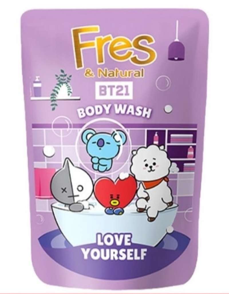 Pekanbaru FRES & NATURAL BODY WASH BT21 PURPLE 400ML POUCH