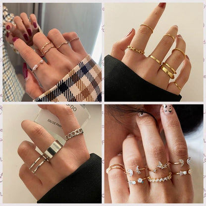 Pekanbaru Isi 4/8 Pcs  /Set Cincin Emas Hias Mutiara Gaya  Untuk Wanita