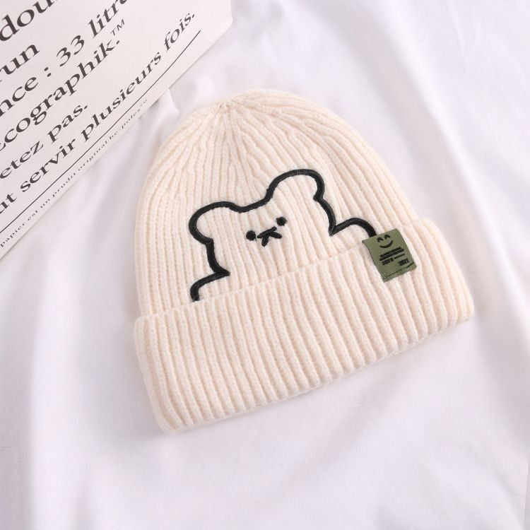 [littlecrab] Topi Knit Kupluk Beanie Hat Rajut Bahan Tebal Colorful Smooth Bahan Halus Lembut High Quality Bordir Motif Bear Lucu Unik Korean Style