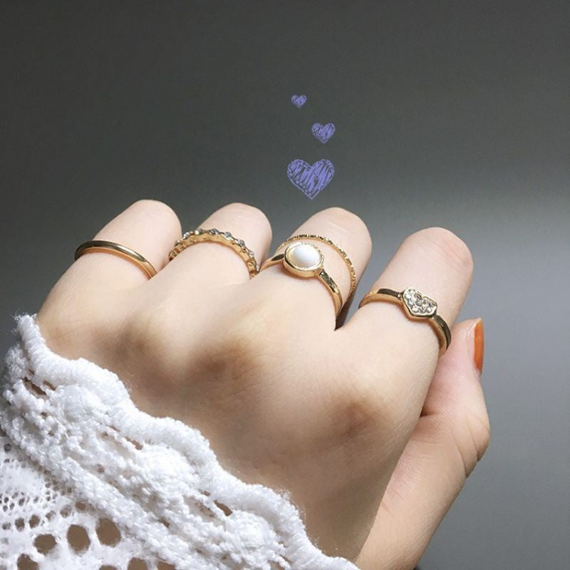 Pekanbaru Isi 4/8 Pcs  /Set Cincin Emas Hias Mutiara Gaya  Untuk Wanita