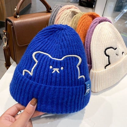 [littlecrab] Topi Knit Kupluk Beanie Hat Rajut Bahan Tebal Colorful Smooth Bahan Halus Lembut High Quality Bordir Motif Bear Lucu Unik Korean Style