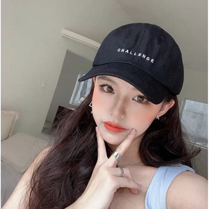 [littlecrab] Topi Baseball Cap Bordir Challenge Simple Aesthetic High Quality Polos Solid Color Fashion Topi Bisbol Korean Style