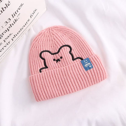 [littlecrab] Topi Knit Kupluk Beanie Hat Rajut Bahan Tebal Colorful Smooth Bahan Halus Lembut High Quality Bordir Motif Bear Lucu Unik Korean Style