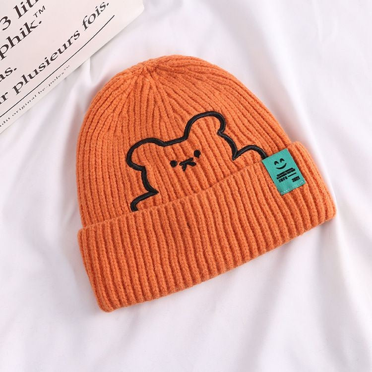 [littlecrab] Topi Knit Kupluk Beanie Hat Rajut Bahan Tebal Colorful Smooth Bahan Halus Lembut High Quality Bordir Motif Bear Lucu Unik Korean Style