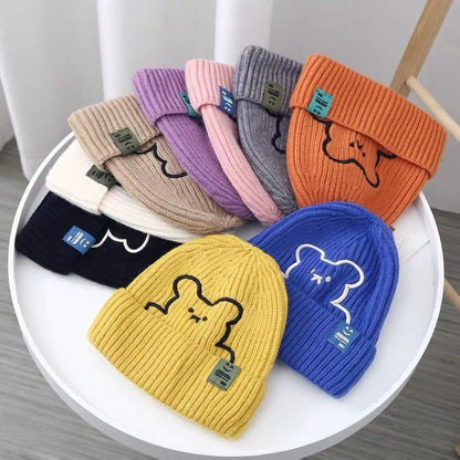 [littlecrab] Topi Knit Kupluk Beanie Hat Rajut Bahan Tebal Colorful Smooth Bahan Halus Lembut High Quality Bordir Motif Bear Lucu Unik Korean Style