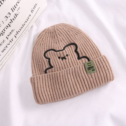 [littlecrab] Topi Knit Kupluk Beanie Hat Rajut Bahan Tebal Colorful Smooth Bahan Halus Lembut High Quality Bordir Motif Bear Lucu Unik Korean Style