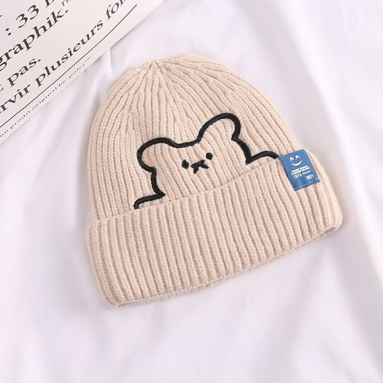 [littlecrab] Topi Knit Kupluk Beanie Hat Rajut Bahan Tebal Colorful Smooth Bahan Halus Lembut High Quality Bordir Motif Bear Lucu Unik Korean Style