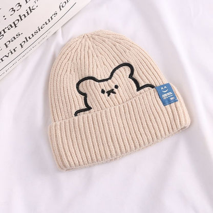 [littlecrab] Topi Knit Kupluk Beanie Hat Rajut Bahan Tebal Colorful Smooth Bahan Halus Lembut High Quality Bordir Motif Bear Lucu Unik Korean Style
