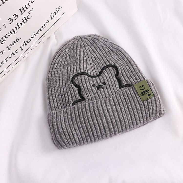 [littlecrab] Topi Knit Kupluk Beanie Hat Rajut Bahan Tebal Colorful Smooth Bahan Halus Lembut High Quality Bordir Motif Bear Lucu Unik Korean Style