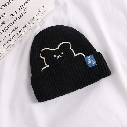 [littlecrab] Topi Knit Kupluk Beanie Hat Rajut Bahan Tebal Colorful Smooth Bahan Halus Lembut High Quality Bordir Motif Bear Lucu Unik Korean Style