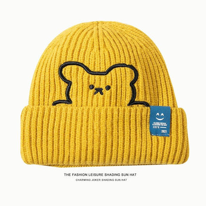 [littlecrab] Topi Knit Kupluk Beanie Hat Rajut Bahan Tebal Colorful Smooth Bahan Halus Lembut High Quality Bordir Motif Bear Lucu Unik Korean Style