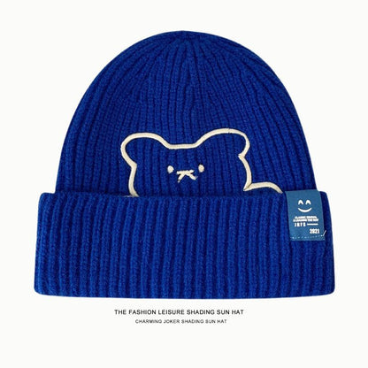 [littlecrab] Topi Knit Kupluk Beanie Hat Rajut Bahan Tebal Colorful Smooth Bahan Halus Lembut High Quality Bordir Motif Bear Lucu Unik Korean Style