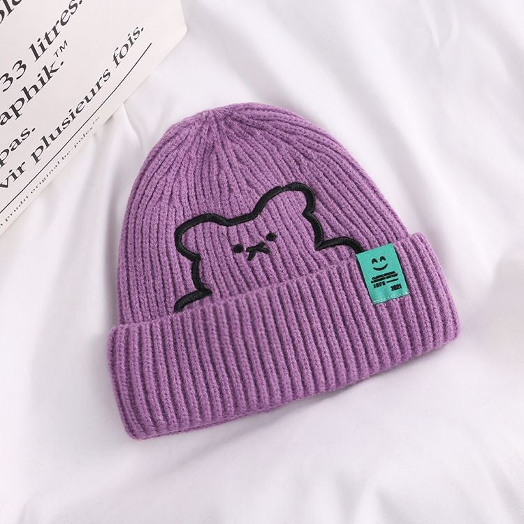 [littlecrab] Topi Knit Kupluk Beanie Hat Rajut Bahan Tebal Colorful Smooth Bahan Halus Lembut High Quality Bordir Motif Bear Lucu Unik Korean Style