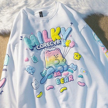 [littlecrab] Sweater Oversize Milky Corecvry Candy Bear Warna Pastel Marsmallow Timbul Hoodie Beruang Balon Warna Warni High Quality Korean Style