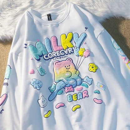 [littlecrab] Sweater Oversize Milky Corecvry Candy Bear Warna Pastel Marsmallow Timbul Hoodie Beruang Balon Warna Warni High Quality Korean Style