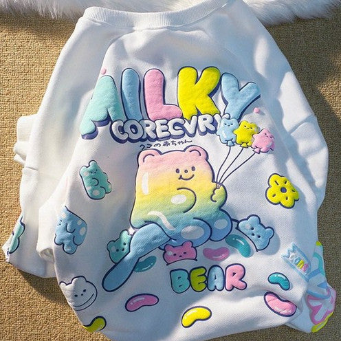 [littlecrab] Sweater Oversize Milky Corecvry Candy Bear Warna Pastel Marsmallow Timbul Hoodie Beruang Balon Warna Warni High Quality Korean Style