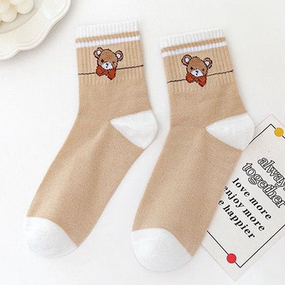 [littlecrab] Kaos Kaki Panjang Teddy Bear Brown Chocolate White Import Sock Beruang Square Coklat Putih High Quality Korean Style