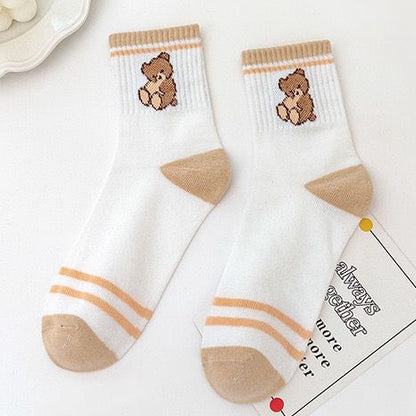 [littlecrab] Kaos Kaki Panjang Teddy Bear Brown Chocolate White Import Sock Beruang Square Coklat Putih High Quality Korean Style