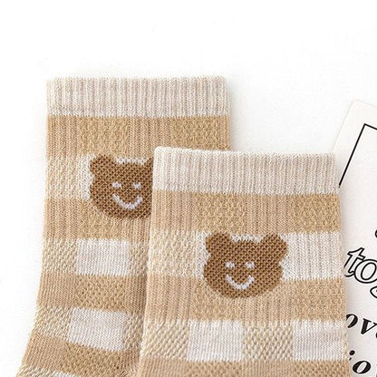 [littlecrab] Kaos Kaki Panjang Teddy Bear Brown Chocolate White Import Sock Beruang Square Coklat Putih High Quality Korean Style