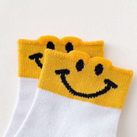 [littlecrab] Kaos Kaki Smile Hitam Putih Kuning Senyum Import Sock Smiley Simple Polos Tebal High Quality Korean Style