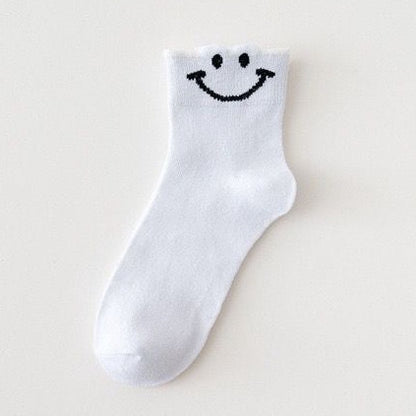 [littlecrab] Kaos Kaki Smile Hitam Putih Kuning Senyum Import Sock Smiley Simple Polos Tebal High Quality Korean Style
