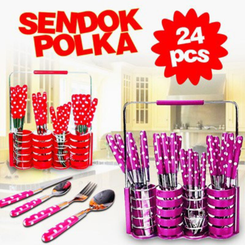 Sendok Polkadot 24 Pcs ( Sendok,Garpu, Pisau) / Alat Makan Pisau Dapur Pisau / Dining Cutlery Set