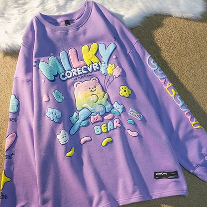 [littlecrab] Sweater Oversize Milky Corecvry Candy Bear Warna Pastel Marsmallow Timbul Hoodie Beruang Balon Warna Warni High Quality Korean Style