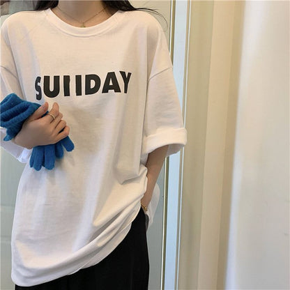 [littlecrab] Kaos Oversize Sunday Sablon Weekend Stop T-shirt Unisex Simple Aesthetic Tosca Baju Santai Korean Style