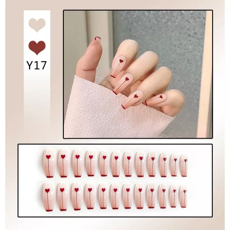 Pekanbaru (24Pcs Free Lem) Kuku Palsu Murah Tahan Air Fashion Nail Art 3D Korea Fake Nails Manicure