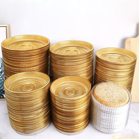 Pekanbaru Tray Mika Bulat Gold / Alas Puding Berbagai Ukuran Per Pack
