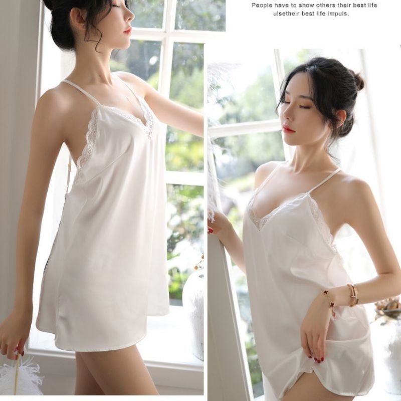 Pekanbaru Lingerie Dress Set D-12 Babydoll Silk Satin Baju Tidur Wanita Dewasa